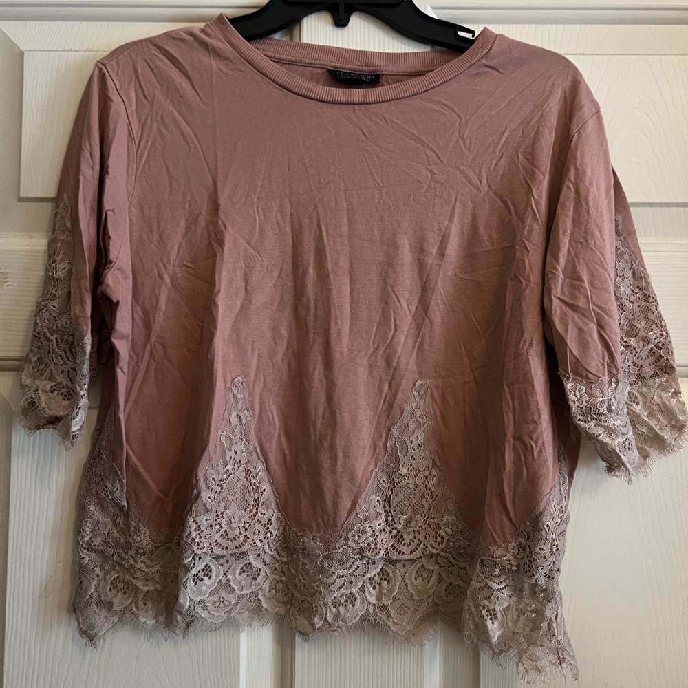 Topshop Pink Lace Trim Blouse